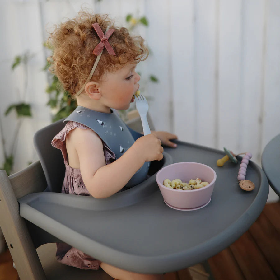 Mushie Suction Silicone Bowls in Soft Lilac a soft calming color that makes mealtime enjoyable and easier to clean