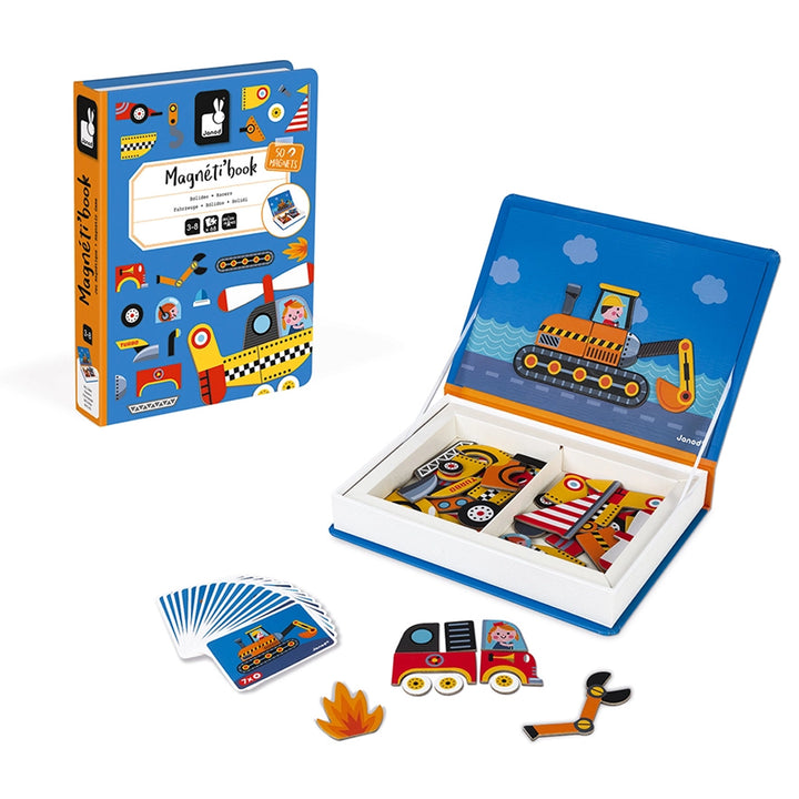 Janod Magnetibook Racers, an exciting kids toy for building and designing race cars.