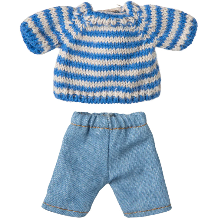 maileg mouse big brother blue striped sweater and jeans 