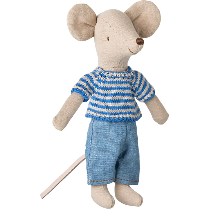 maileg mouse big brother mouse with knit sweater and denim jeans 