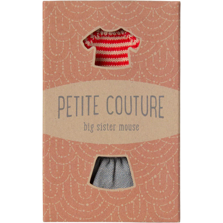 maileg mouse big sister petite couture knit sweater and skirt outfit 