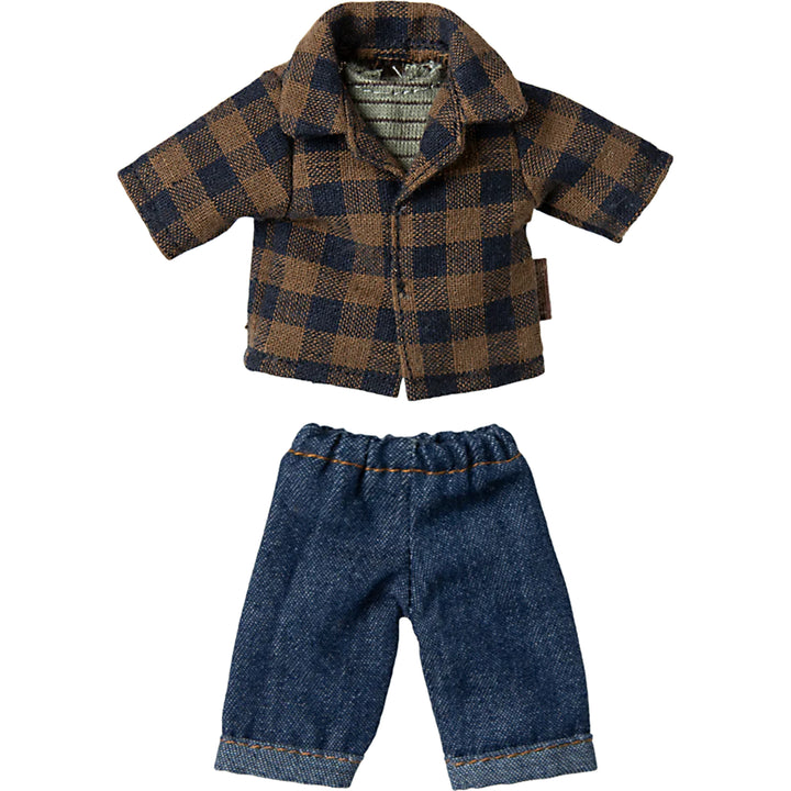maileg dad mouse outfit with checkered shirt and jeans