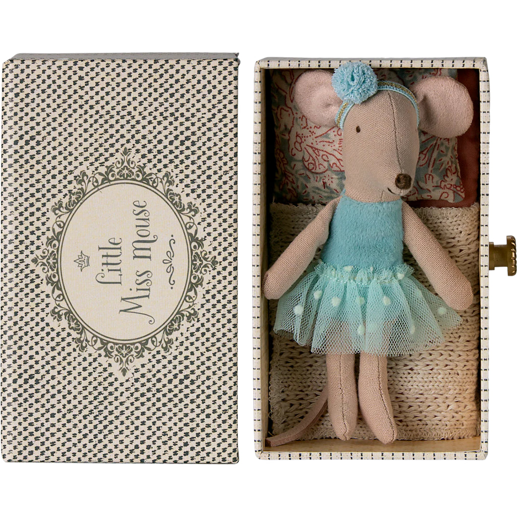 blue dance mouse in day bed by maileg mouse 