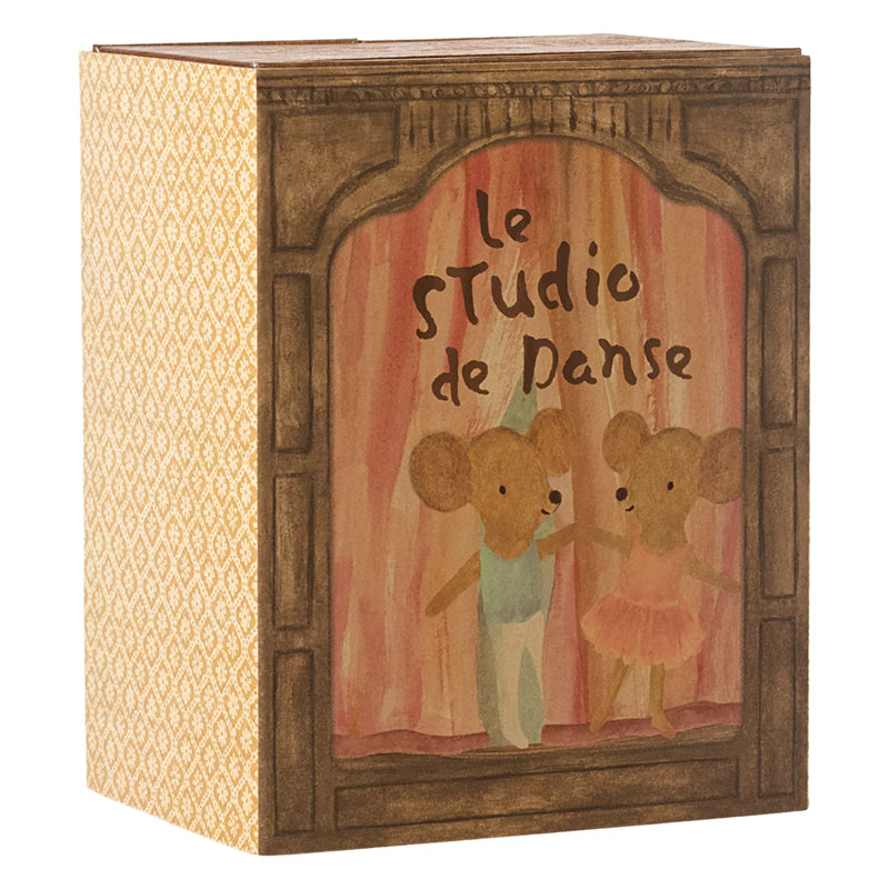 Tiny dance fun comes alive with the Maileg Ballet Mouse in Dance Studio for stuffed dolls.