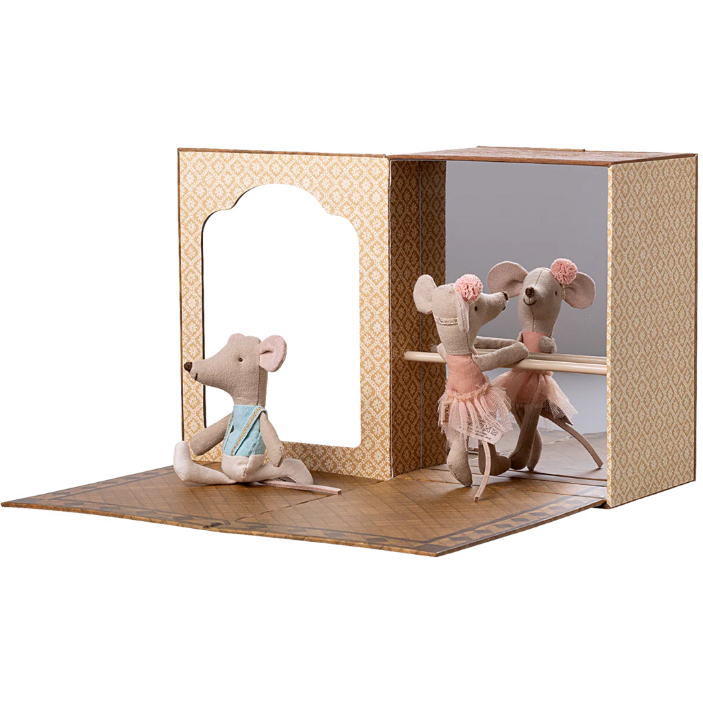 A charming Maileg Ballet Mouse in Dance Studio perfect for dolls and miniature scenes.