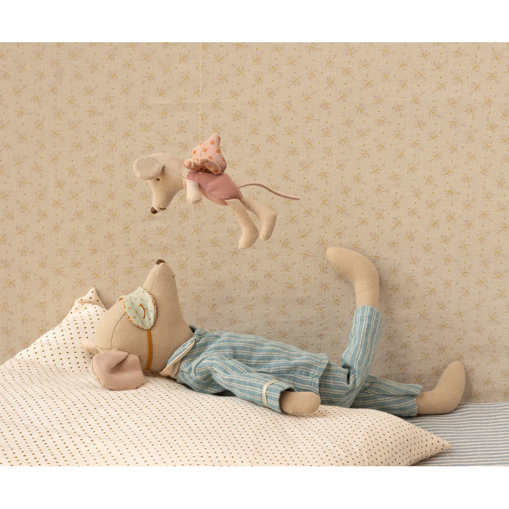 Whimsy fills the frame as the Maileg Fairy Mouse brings sparkle to any Maileg display.