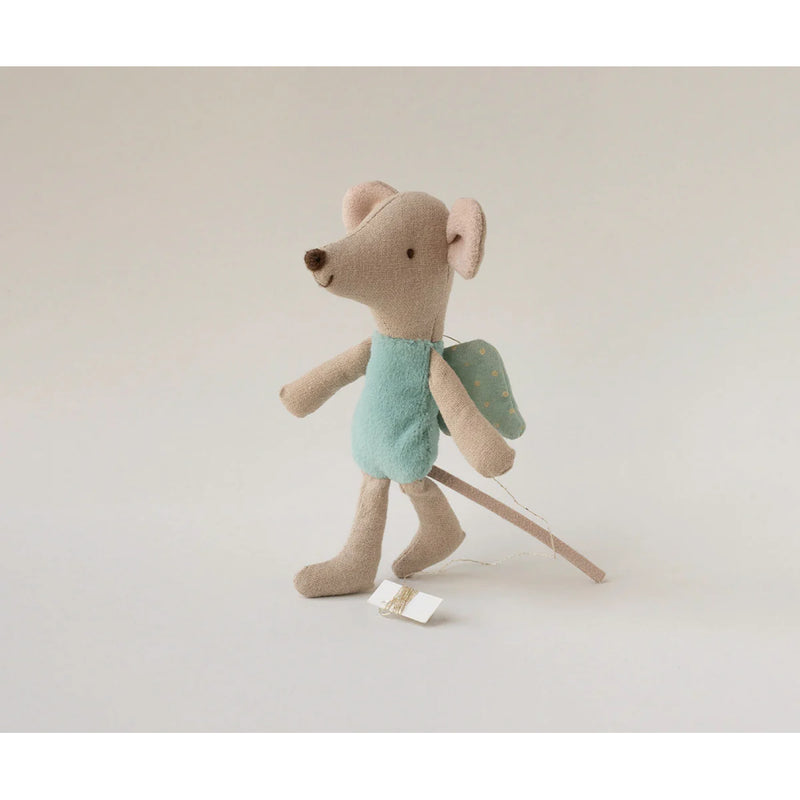 Dolls come to life next to the enchanting Maileg Fairy Mouse in this playful setup.