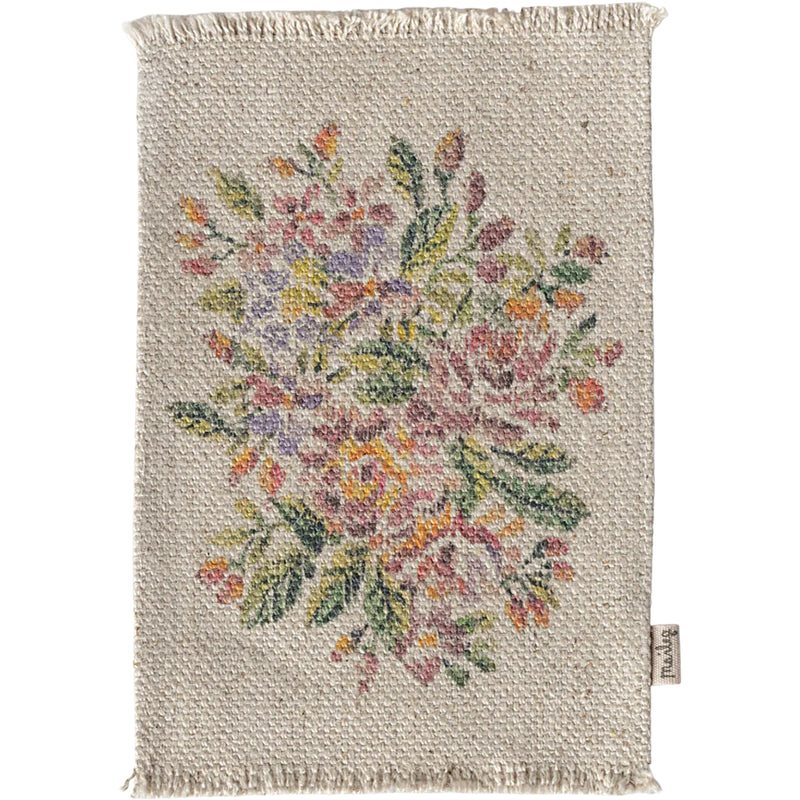 Enhance your dollhouse with the Maileg Miniature Rug in Flowers, a beautiful piece for dollhouse accessories collections.
