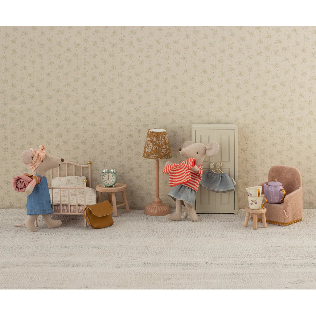 Perfect tiny seating, this Powder Maileg Mouse Folding Chair is sweet dollhouse furniture for Maileg mice stories.