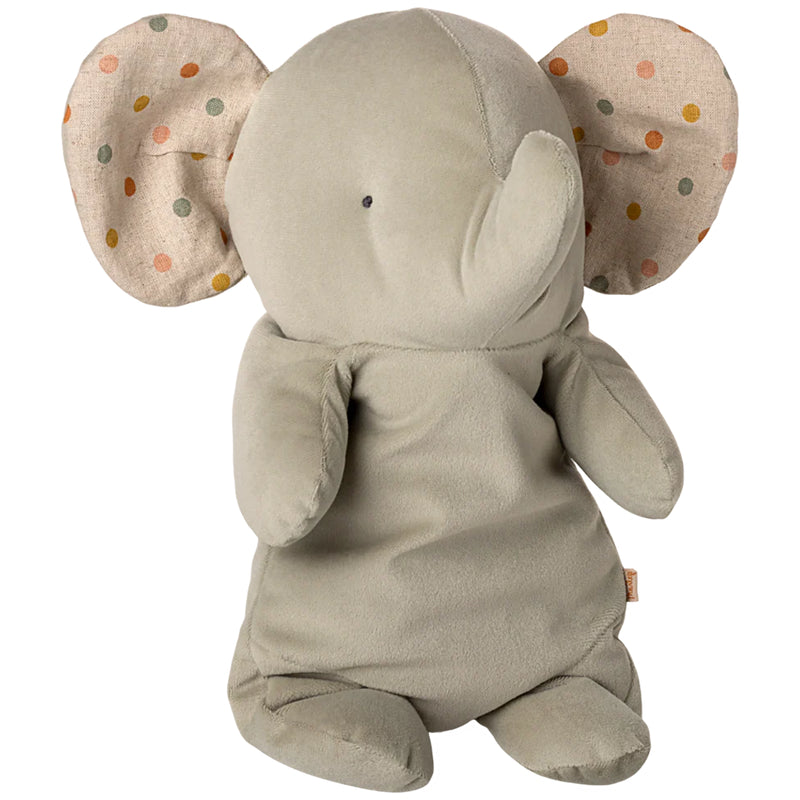 Celebrating cozy playtime, the Maileg Safari Friends Elephant in Iron Gray arrives as a soft stuffed animal.