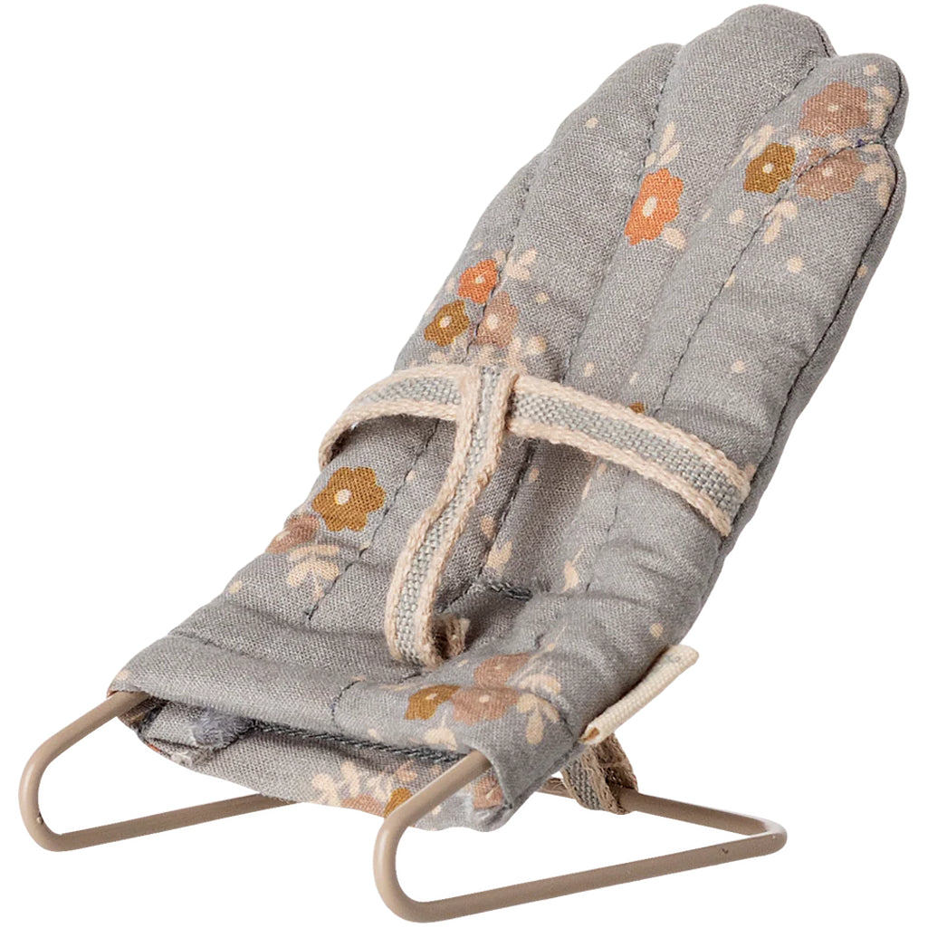 baby maileg mouse chair with blue and orange flowers 