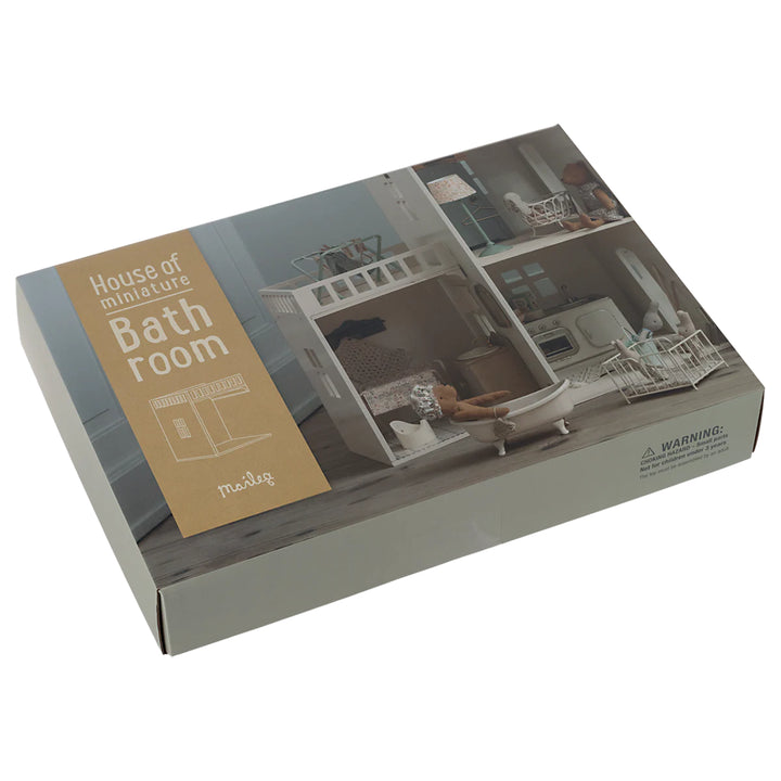 A crisp look at the Maileg House of Miniature Bathroom Extension, crafted as a beautifully scaled dollhouse miniature.