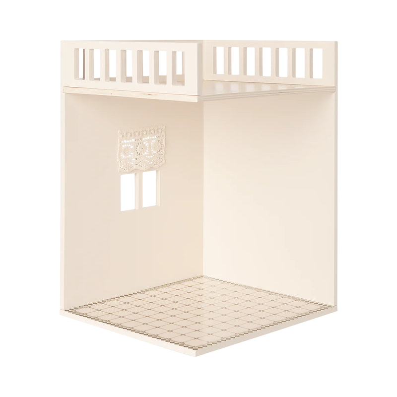 Shown styled and cozy, the Maileg House of Miniature Bathroom Extension adds delightful dollhouse accessories charm.