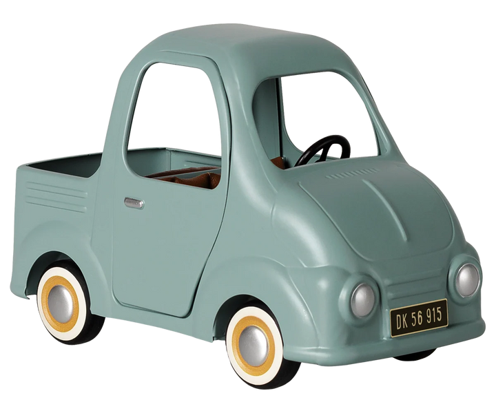 Maileg Mouse Truck, sage green metal toy pickup for dollhouse and pretend play adventures