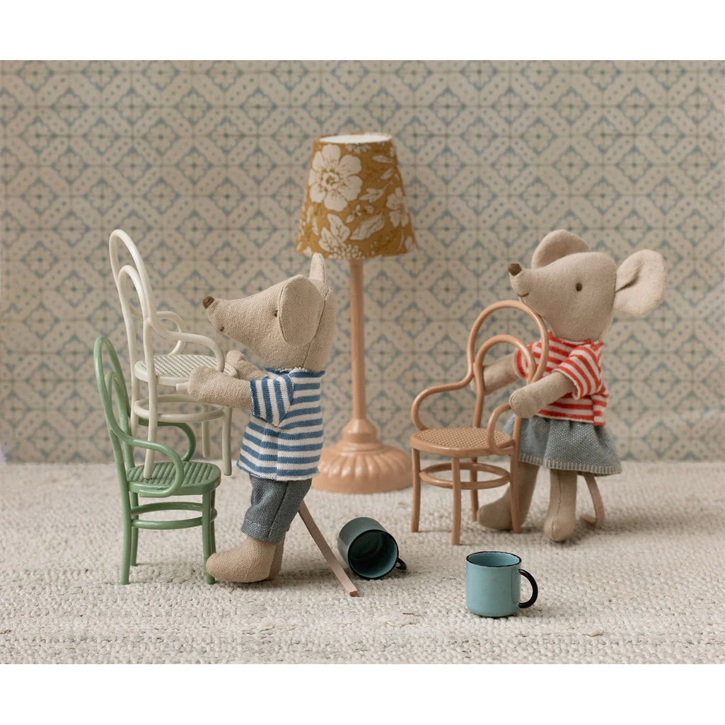 Enhance dollhouse accessories with the whimsical Maileg Mouse Vintage Chair miniature.