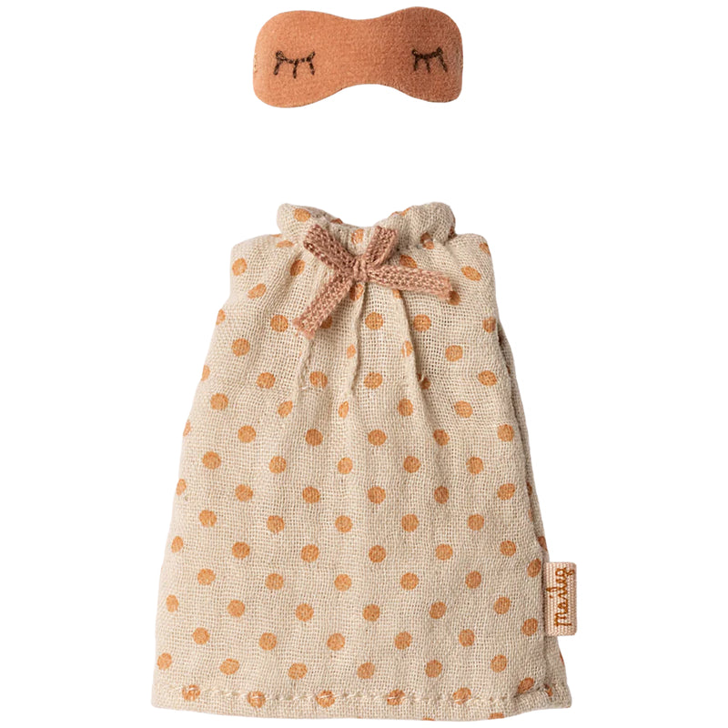 grey and yellow ochre polka dot maileg mom mouse pajamas 