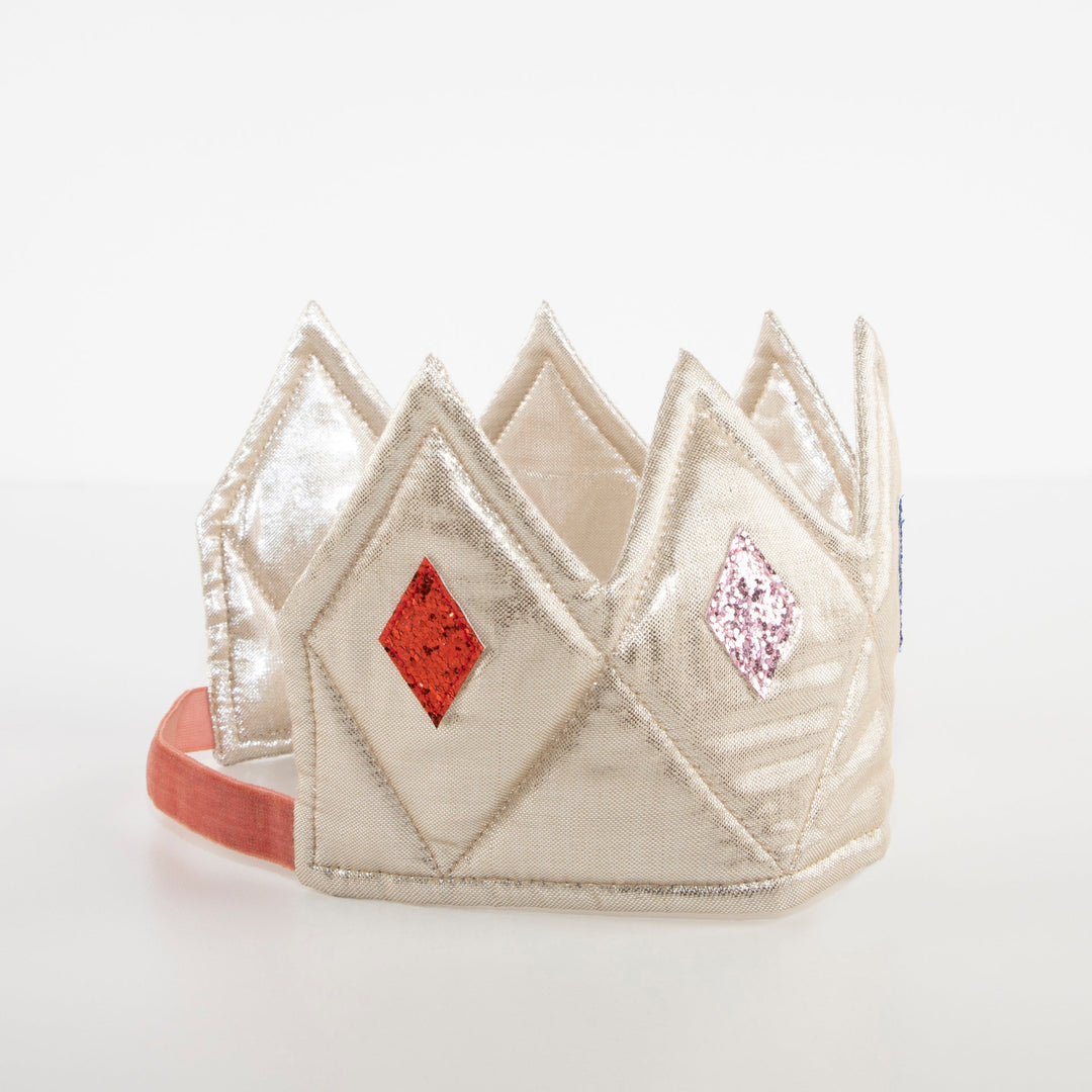 Pretend play princess crown: Meri Meri Gold & Glitter Crown with pink velvet elastic band