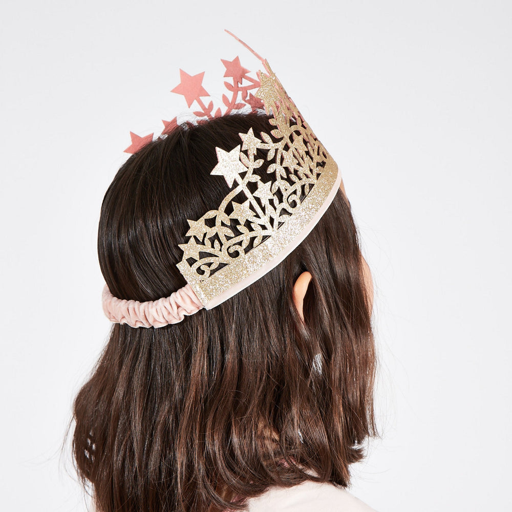 Gold dress-up crown for kids: Meri Meri Glitter Fabric Star Crown with star centerpiece