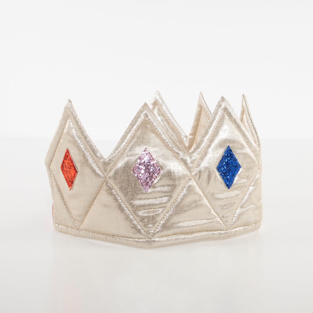 Kids party crown in gold and glitter fabric by Meri Meri, quilted for structure