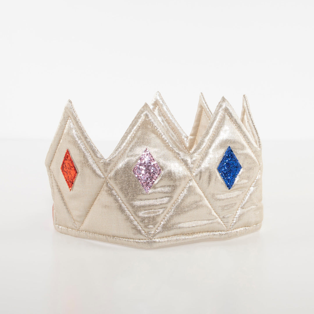 Kids party crown in gold and glitter fabric by Meri Meri, quilted for structure