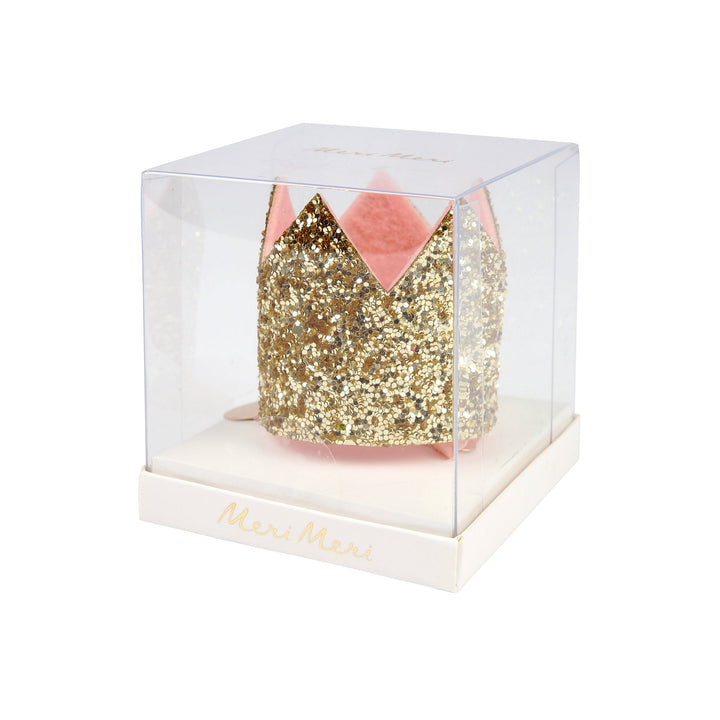 Mini Gold Glitter Crown Hair Clip from Meri Meri, a party favor and costume accessory