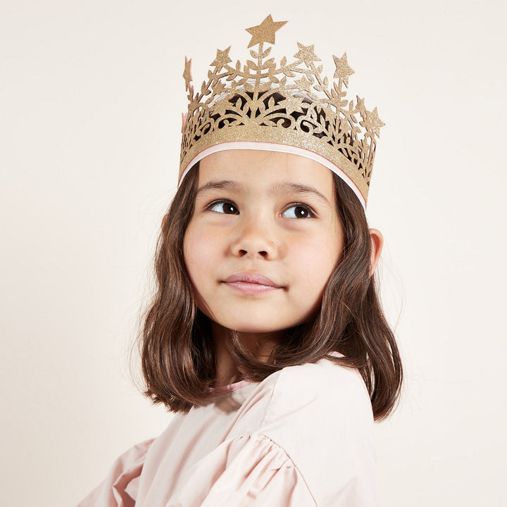 Princess crown in gold glitter fabric by Meri Meri, backed with dusty pink felt