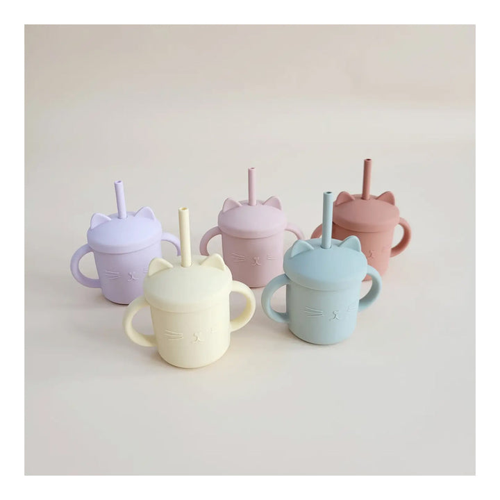 Minito & Co Meow Straw Training Cups shown in all colors, easy-to-clean and safe, one of the best sippy cups for babies.