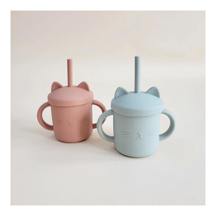 Minito & Co Meow Straw Training Cups in Terracotta and Pistachio, lightweight and easy-grip, a top-rated baby cup for daily use.
