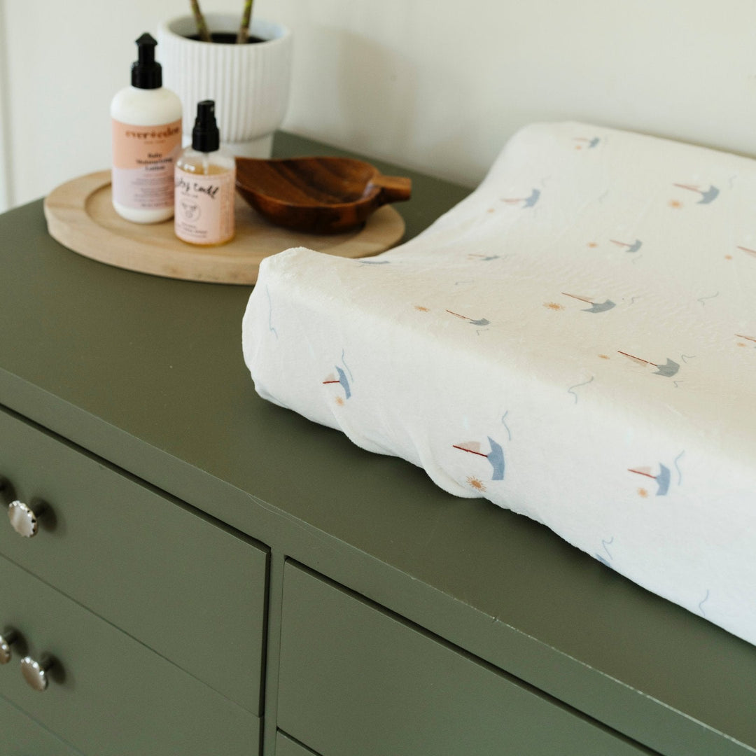 Sail Boat Saranoni Minky Stretch Luxe Changing Covers provide cloud-soft comfort and transform any changing table cover setup
