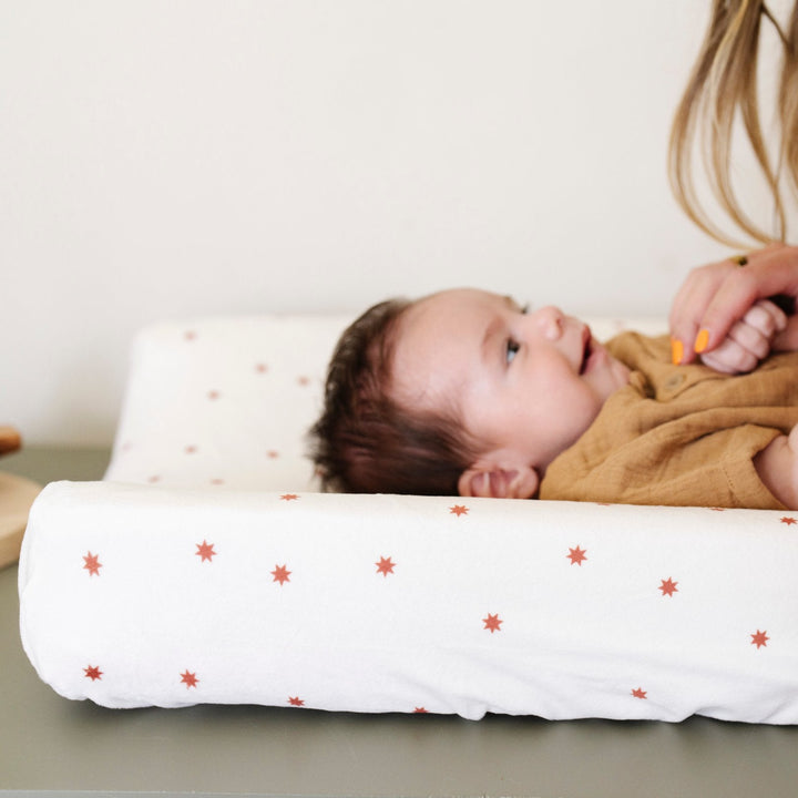 Saranoni Minky Stretch Luxe Changing Covers in Stars feel ultra gentle and create a luxe changing pad for baby space