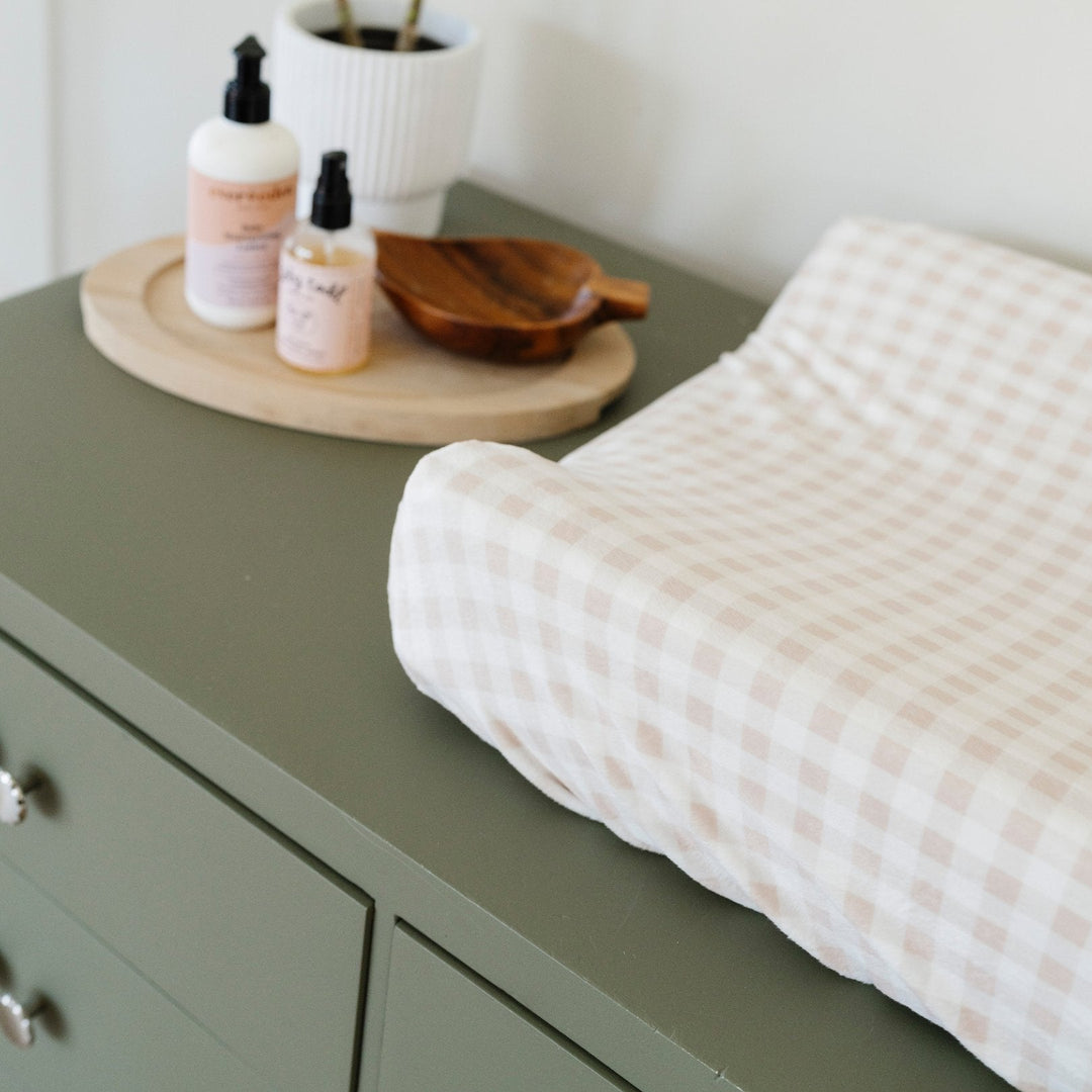 Gingham Saranoni Minky Stretch Luxe Changing Covers look luxurious and make changing pads feel like the best changing pad for baby