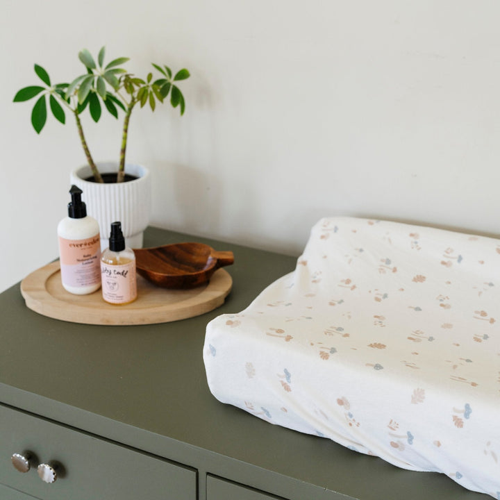 Mushroom Saranoni Minky Stretch Luxe Changing Covers give plush comfort and deliver an elevated look for premium changing pad covers