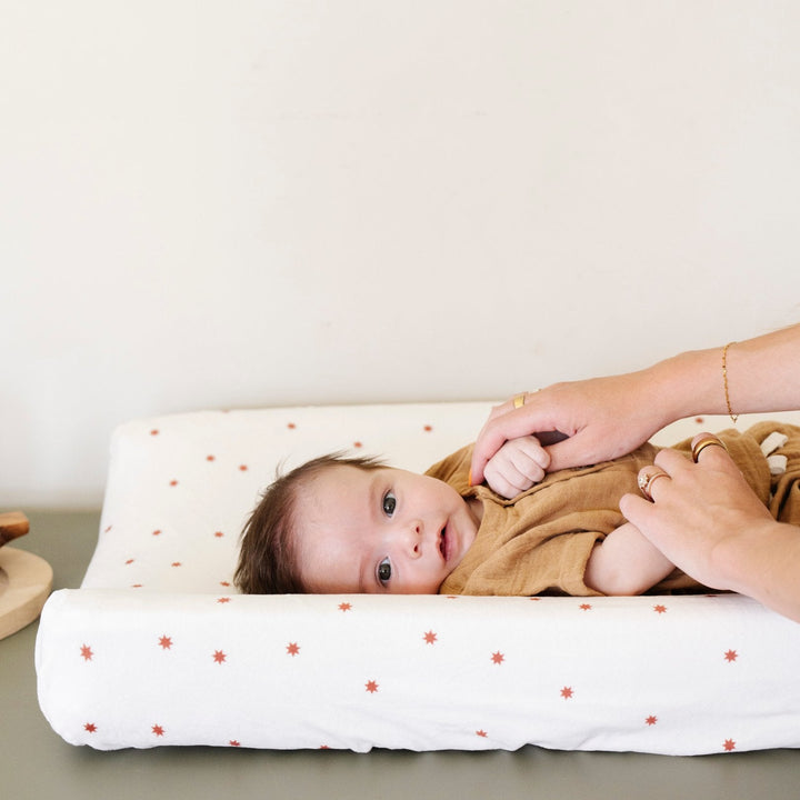 Stars Saranoni Minky Stretch Luxe Changing Covers add comfort and support making them perfect changing pads for the nursery