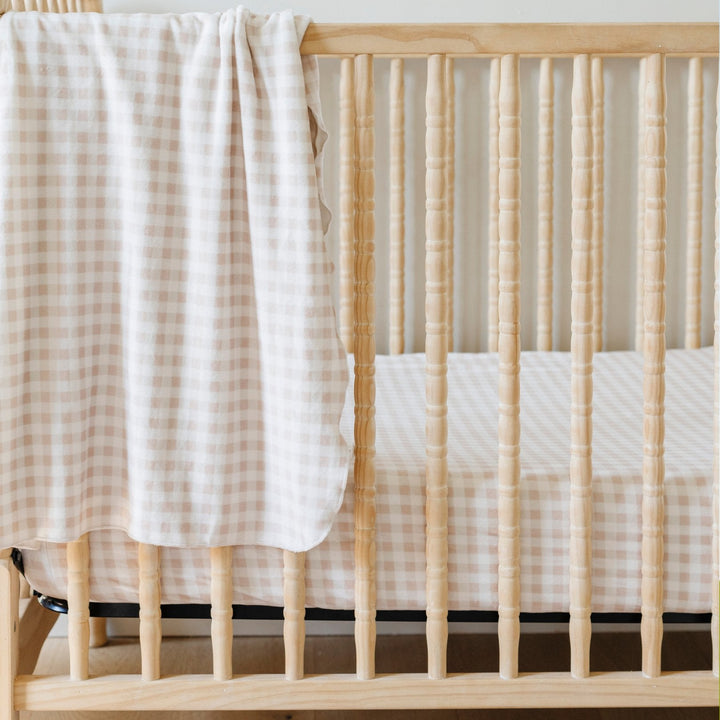 Gingham Saranoni Minky Stretch Luxe Crib Sheets wrap your baby in soft crib sheets perfect for sleep.
