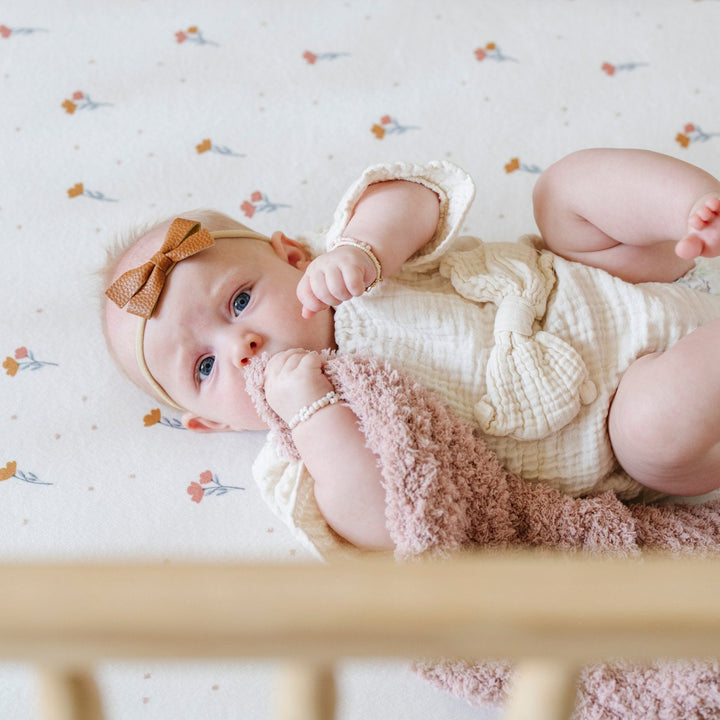 Floral Saranoni Minky Stretch Luxe Crib Sheets provide plush fitted crib sheets for baby comfort.