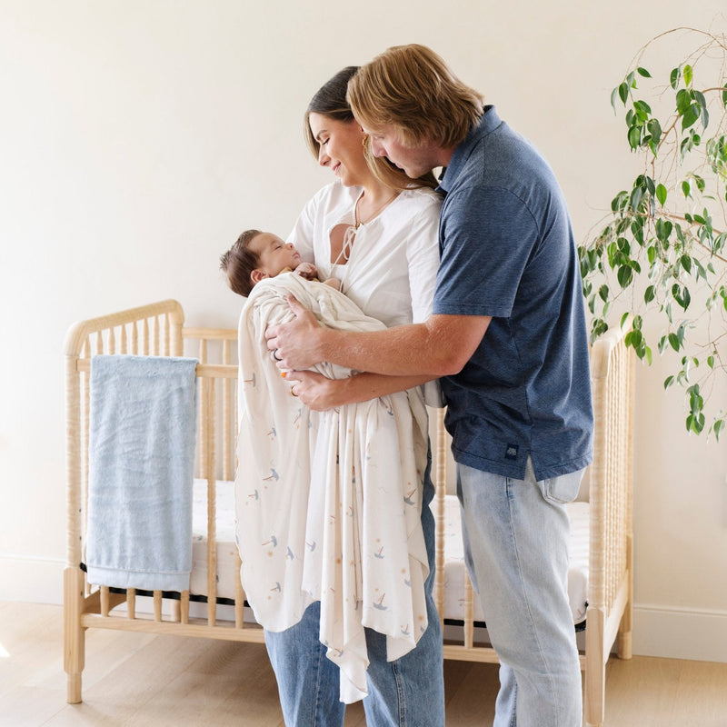 Saranoni Minky Stretch Luxe Swaddle/Blanket in Boats adds buttery comfort and stands out in premium baby blankets.