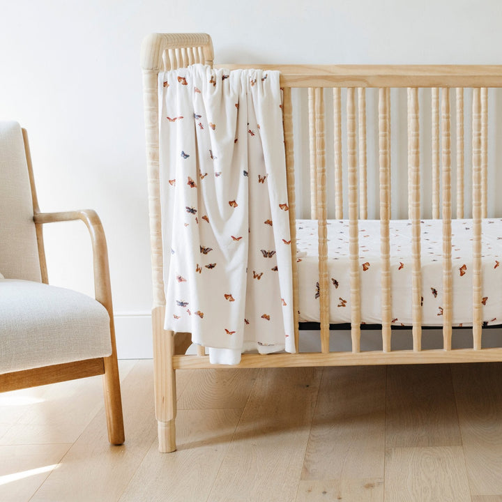 Saranoni Minky Stretch Luxe Swaddle/Blanket in Butterfly redefines cozy texture and easily becomes the soft baby blankets favorite.