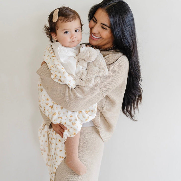 Saranoni Minky Stretch Receiving Blanket in Florals, a cozy and gentle baby blanket for snuggles and nap time.