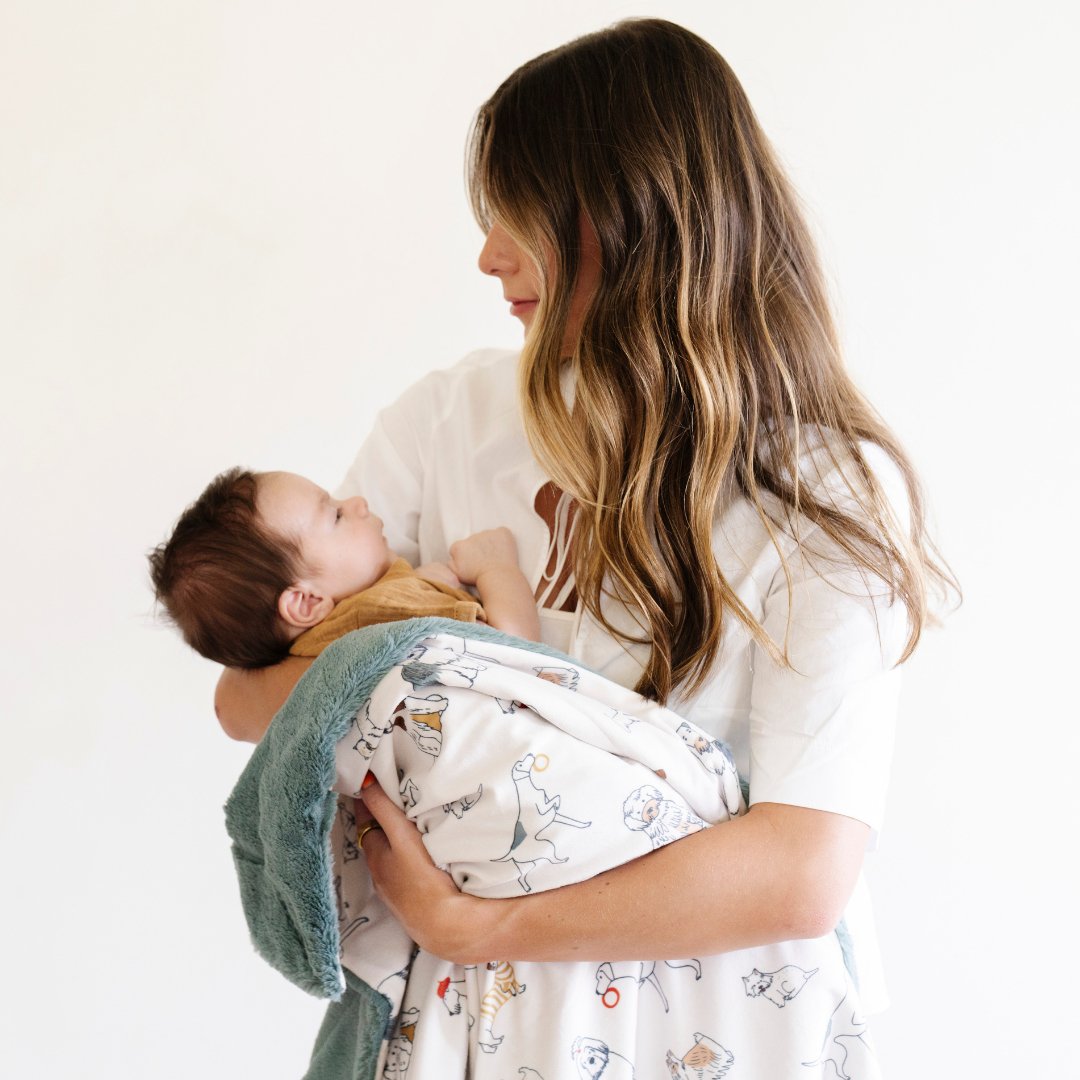 Plush Dogs Saranoni Minky/Lush Receiving Blanket makes a luxurious baby girl blanket for nursery use.