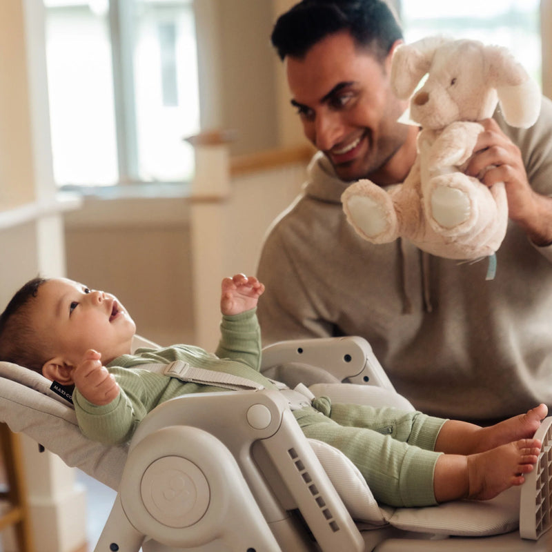 Maxi Cosi Minla 6-in-1 High Chair, featuring a soft-padded seat for a comfortable and easy-to-clean infant high chair.