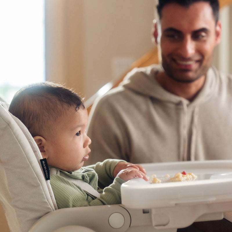 Maxi-Cosi Minla 6-in-1 High Chair, shown in full recline mode, making it the best high chair for growing kids.