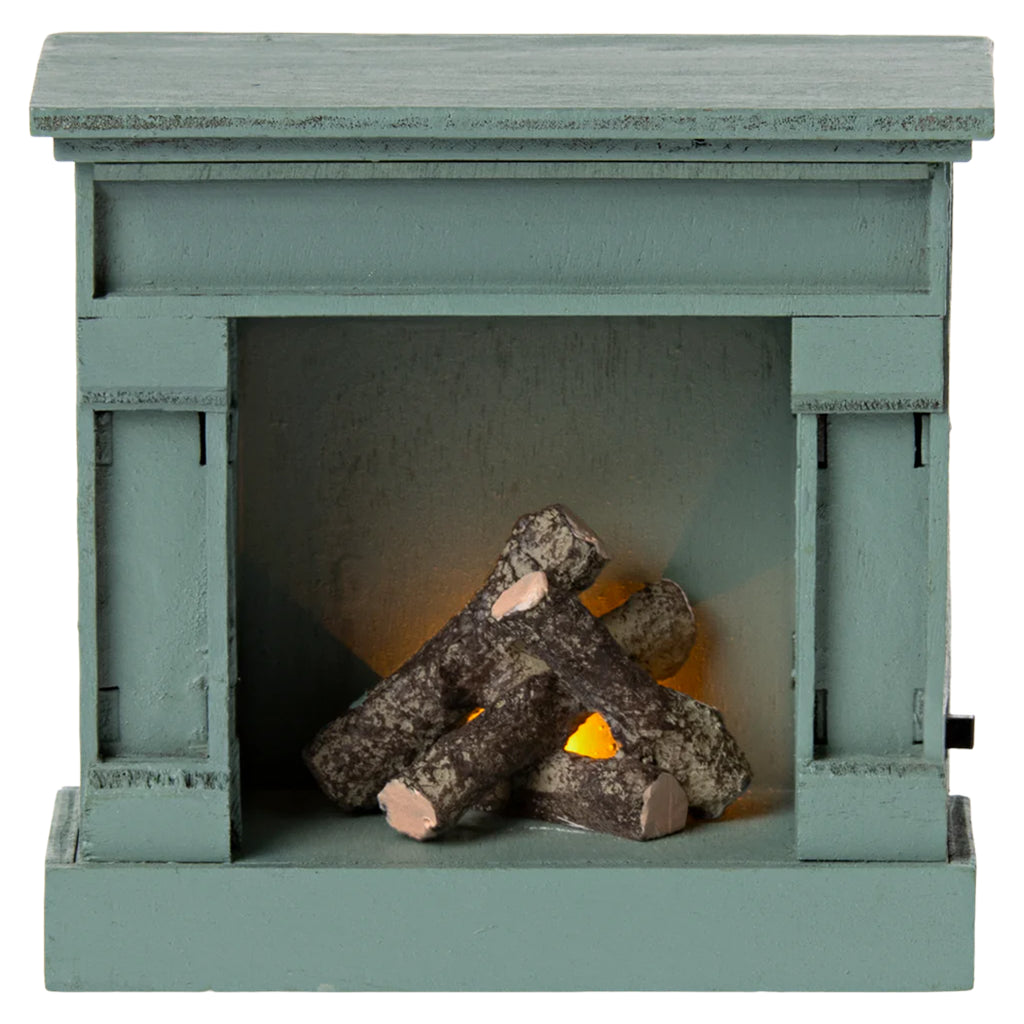 Maileg dollhouse blue fireplace