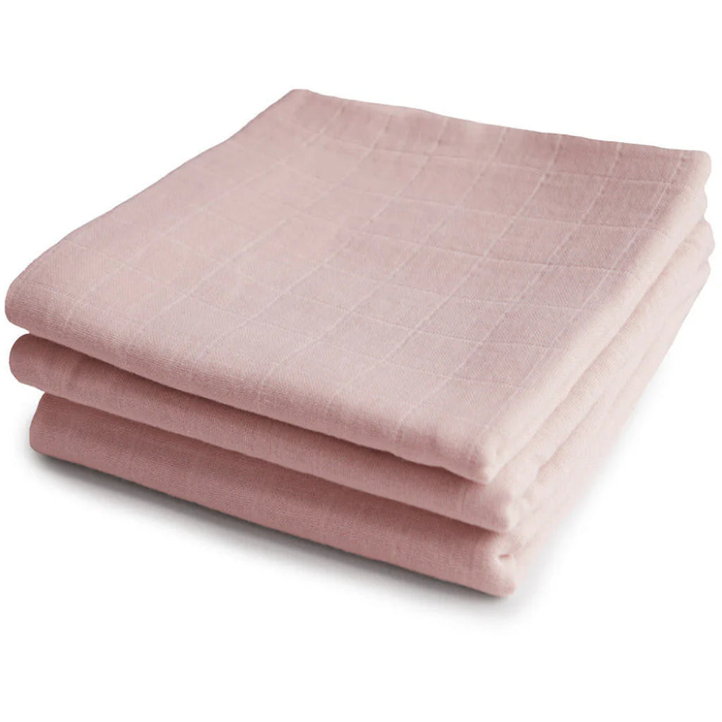 mushie blush cotton muslin washcloth set