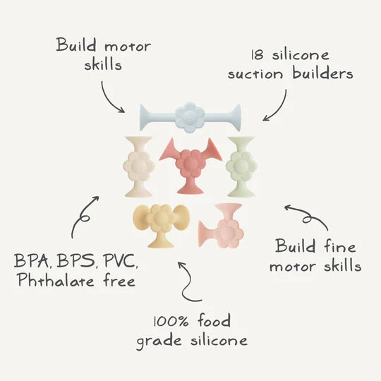 mushie daisy silicon suction bath builder toy that builds baby fine motor skills 
