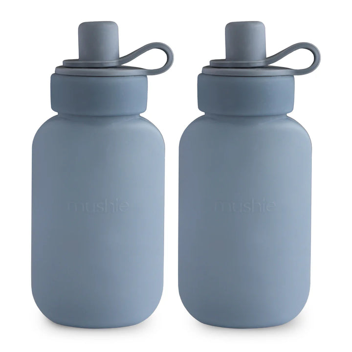 Uppababy mushie silicone puree pouch 2-pack in Tradewinds, infant safe design for everyday feeding.