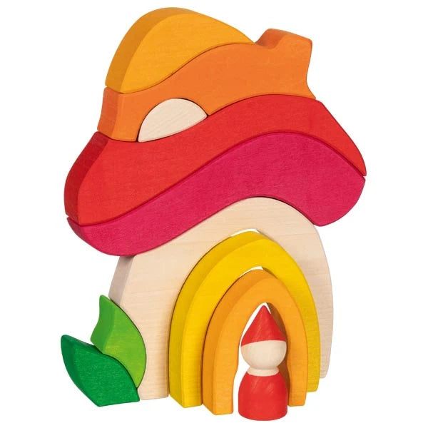 Goki Colorful stacking wooden Colorful wooden toy house with a red mushroom pretend play