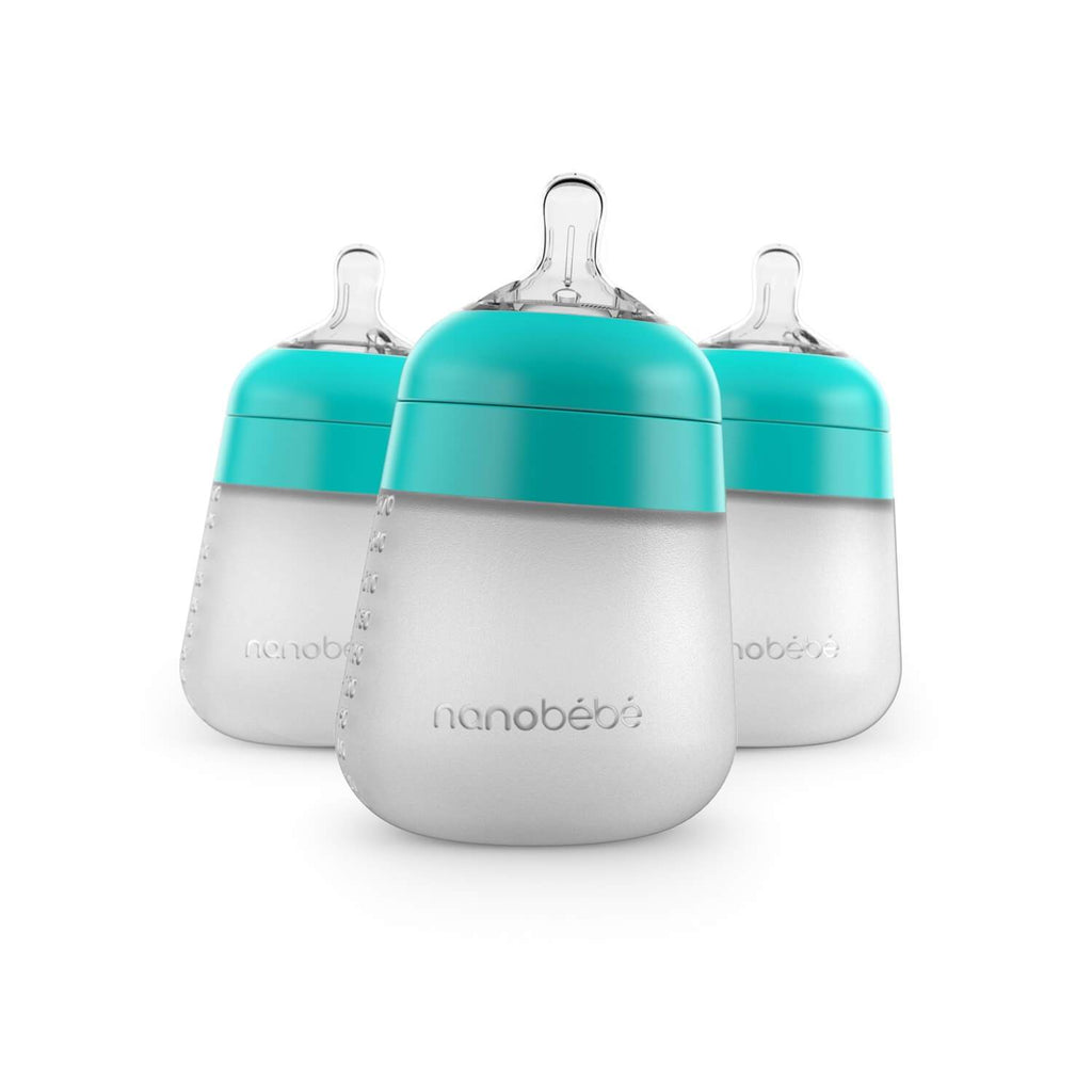 Nanobébé 9oz Flexy Silicone Baby Bottle 3-pack in teal