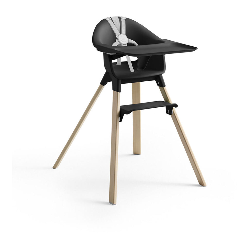 stokke clikk high chair for baby in black with natural legs