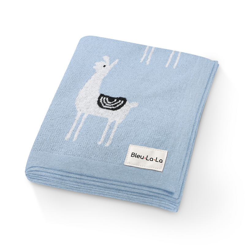 Bleu La La Knit Llama Swaddle in Blue