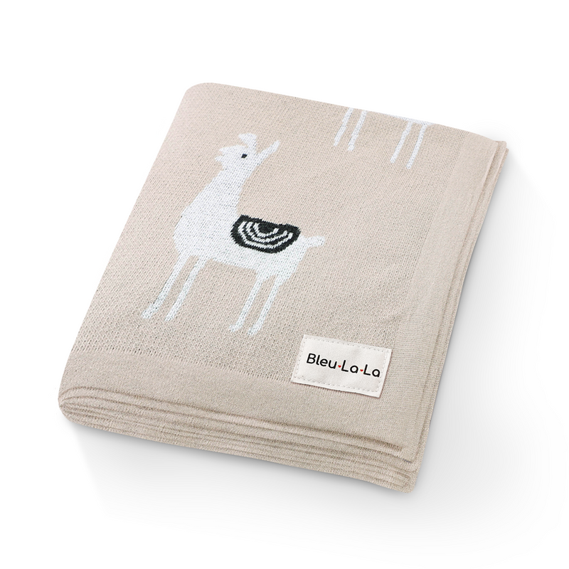 Bleu La La Knit Llama Swaddle in Camel